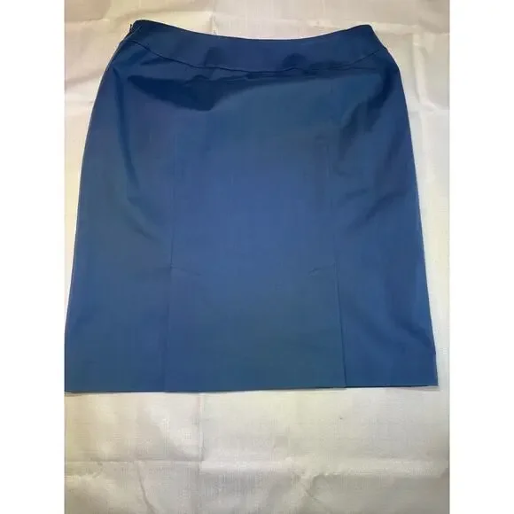 Lafayette 148 Navy Cotton Blend Skirt with Double Back Slit Size 16 - Picture 8 of 13